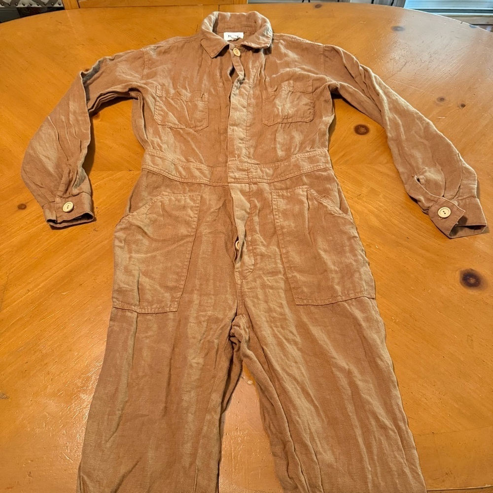 MATE the Label Long Sleeve Linen Jumpsuit Boilersuit Light Brown Sz XS Relaxed - Picture 3 of 16